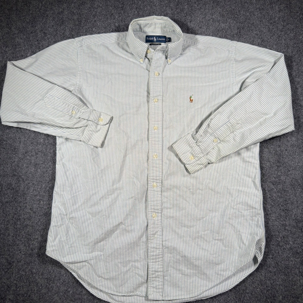 Ralph Lauren Classic Fit Button Down Shirt Mens Medium Blue White Striped